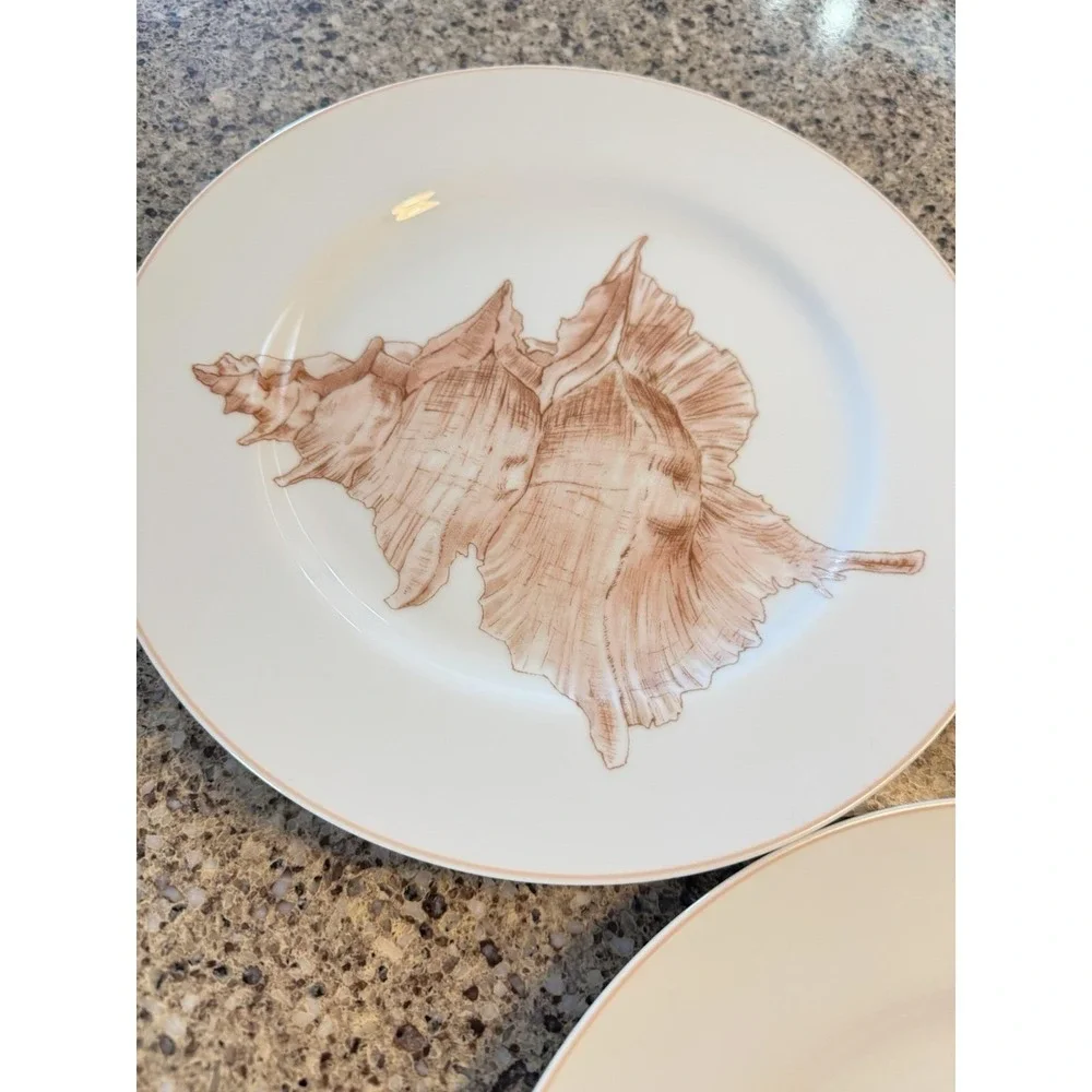 Fitz Floyd Coquille Seashell Dinner Plates Set 3 Coastal Nautical VTG Seashell
